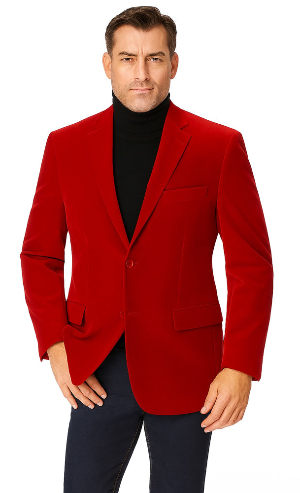 Vinci Men's Red Velvet 2-Button Regular-Fit Blazer