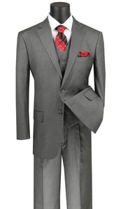 Sovana Collection - Regular Fit 3 Piece Suit 2 Button Tone on Tone Stripe in Gray