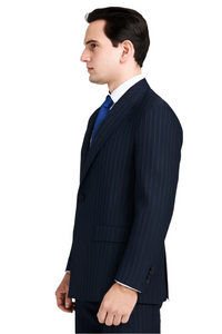 "Vinci Men's Double-Breasted Navy Gangster Bold Pinstripe Suit"