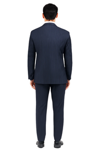 "Vinci Men's Double-Breasted Navy Gangster Bold Pinstripe Suit"