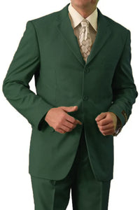 Mens Classic Fit Three Button Poplin Two Piece Suit in Olive Green