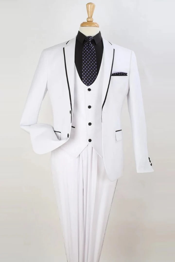 Formal White Slim Fit Men's Suits 2 Pieces Solid Color Wedding Suit main image 1