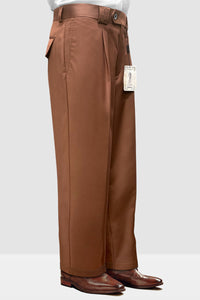 Men's Designer Wool Pleated Wide Leg Dress Pants in Copper