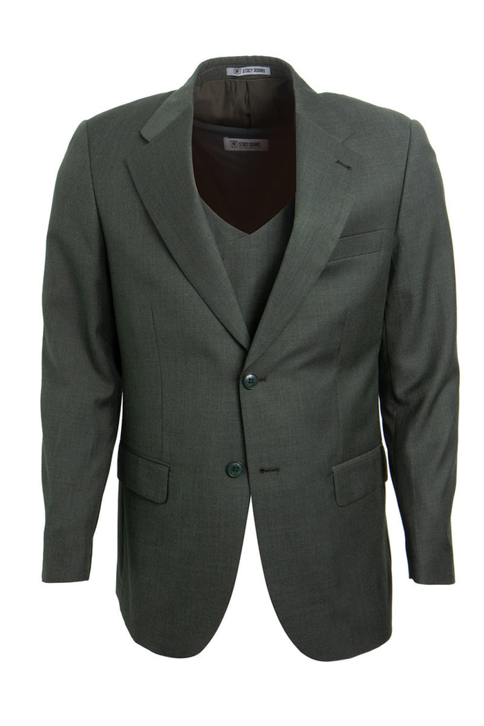 Mens Two-Button Sharkskin Suit by Stacy Adams - Olive Green