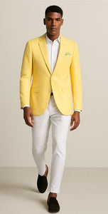 Tazio Men's Lemon Yellow Slim Fit Blazer: Linen Style Summer Wear