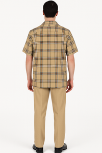 Men’s Short Sleeve Beige Plaid Shirt – Classic & Versatile