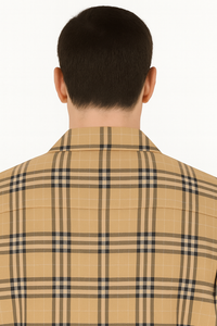 Men’s Short Sleeve Beige Plaid Shirt – Classic & Versatile