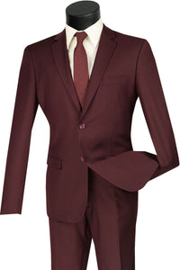 Mens Ultra Slim Fit Wool Feel Suit in Burgundy