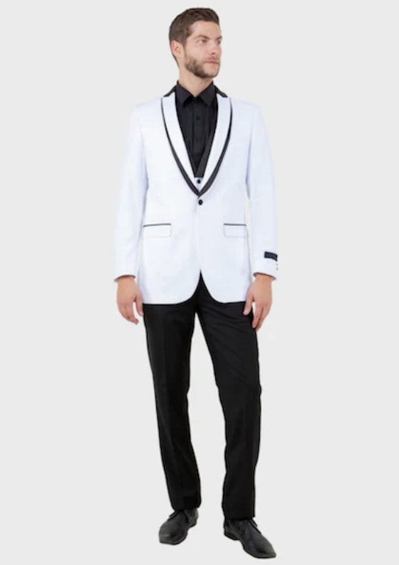 Big and Tall Tuxedo - White 3 Piece Vested Shawl Lapel Tuxedo