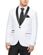 Mens Slim Fit 1 Button Shawl Lapel Tuxedo in White - Men's Tuxedo USA
