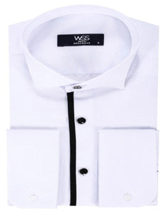 Black Stripe Detailed White Men Tuxedo Shirt