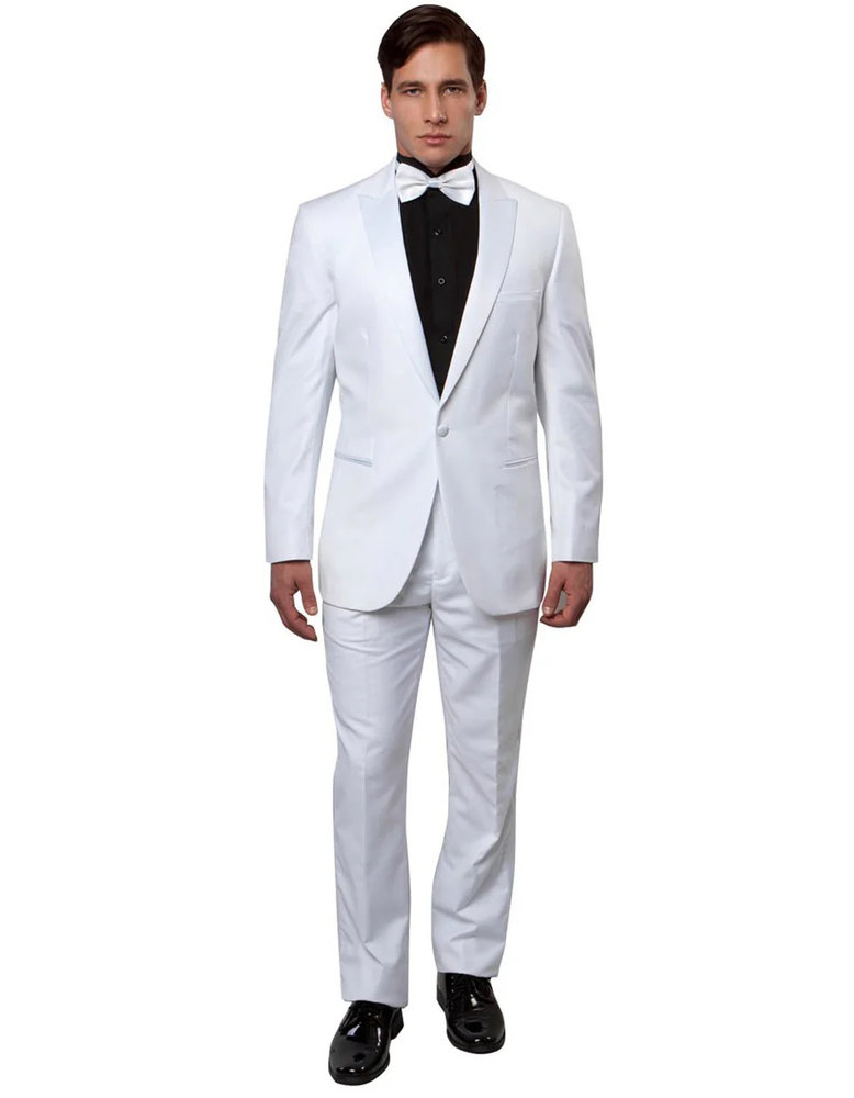 White Prom Suit - White Prom Tuxedo - White Wedding Fit  Wool Peak Tuxedo
