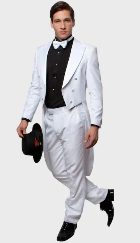 Big and Tall Tuxedo - Peak Lapel With Satin Trim White Slim Fit TailCoat Tuxedo