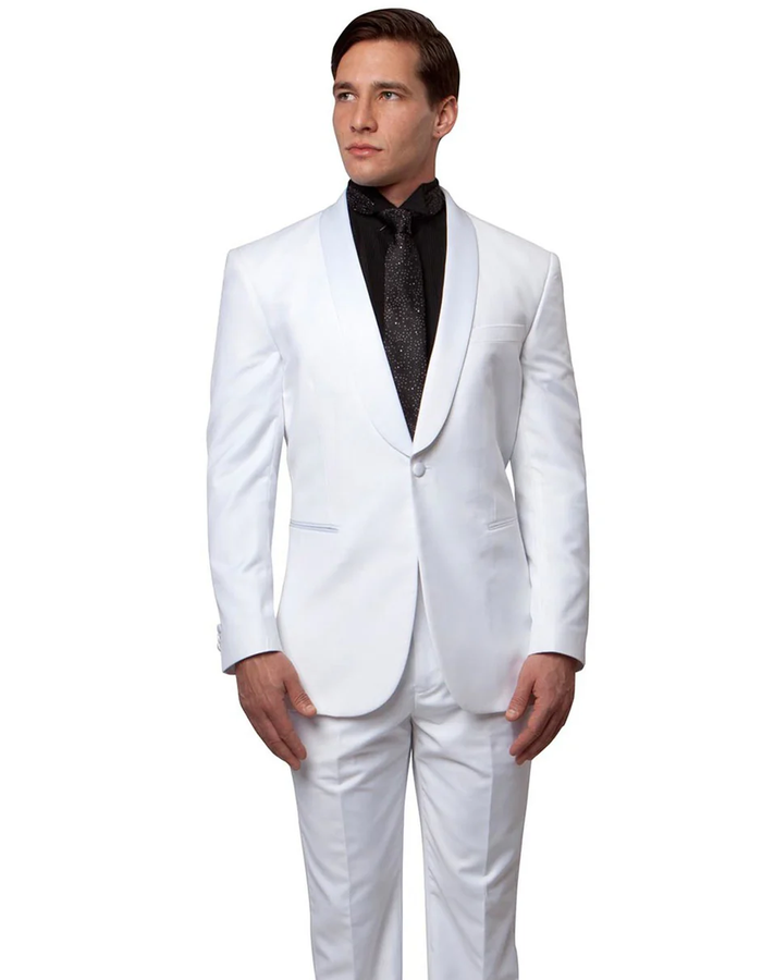 White Prom Suit - White Prom Tuxedo Suits - White Wedding Wool Shawl  Tuxedo