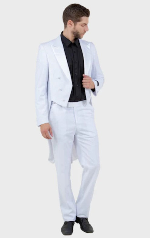 Big and Tall Tuxedo - Peak Lapel With Satin Trim White Slim Fit TailCoat Tuxedo