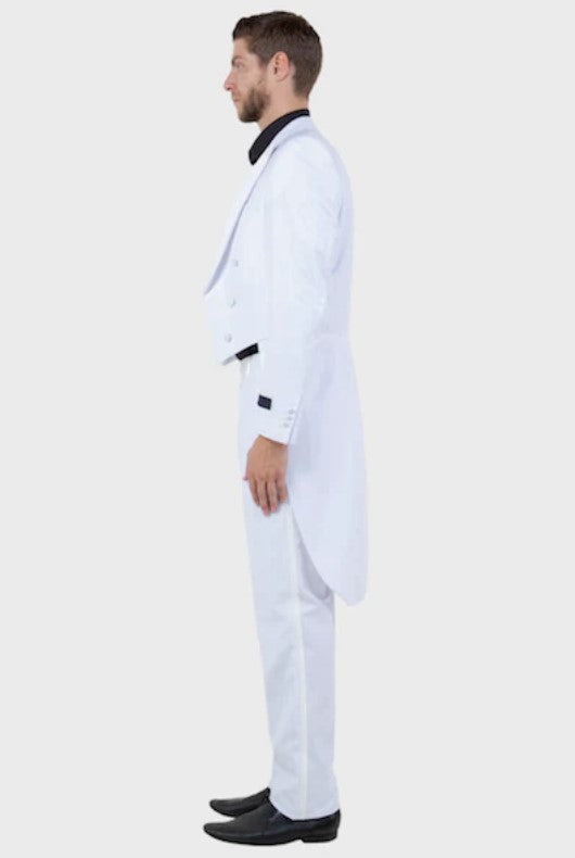 Big and Tall Tuxedo - Peak Lapel With Satin Trim White Slim Fit TailCoat Tuxedo