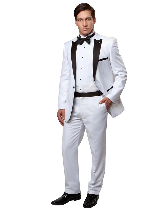 White Prom Suit - White Prom Tuxedo - White Wedding  Wool Peak Tuxedo