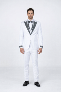 White Wedding Tuxedo with Stone Detailing – Peak Lapel 4-Piece Suit