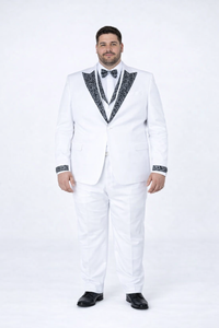 White Wedding Tuxedo with Stone Detailing – Peak Lapel 4-Piece Suit