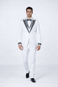 White Wedding Tuxedo with Stone Detailing – Peak Lapel 4-Piece Suit