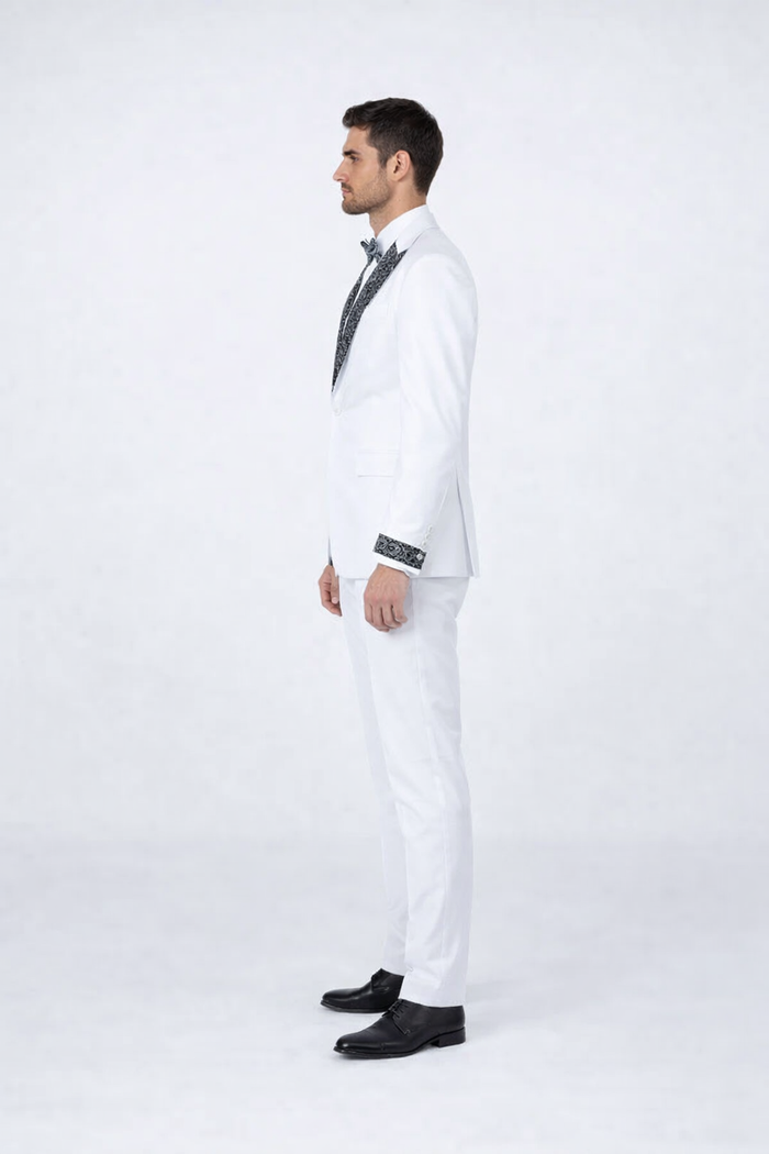 White Wedding Tuxedo with Stone Detailing – Peak Lapel 4-Piece Suit
