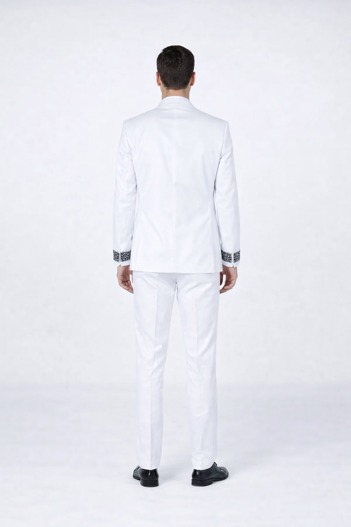 White Wedding Tuxedo with Stone Detailing – Peak Lapel 4-Piece Suit