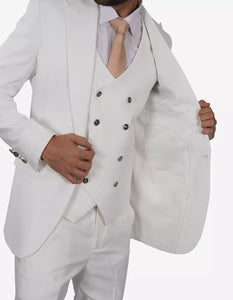 Mens White Three Piece Antonio Double Breasted Vintage Style Suit