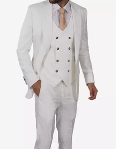 Mens White Three Piece Antonio Double Breasted Vintage Style Suit