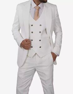 Mens White Three Piece Antonio Double Breasted Vintage Style Suit