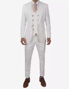 Mens White Three Piece Antonio Double Breasted Vintage Style Suit
