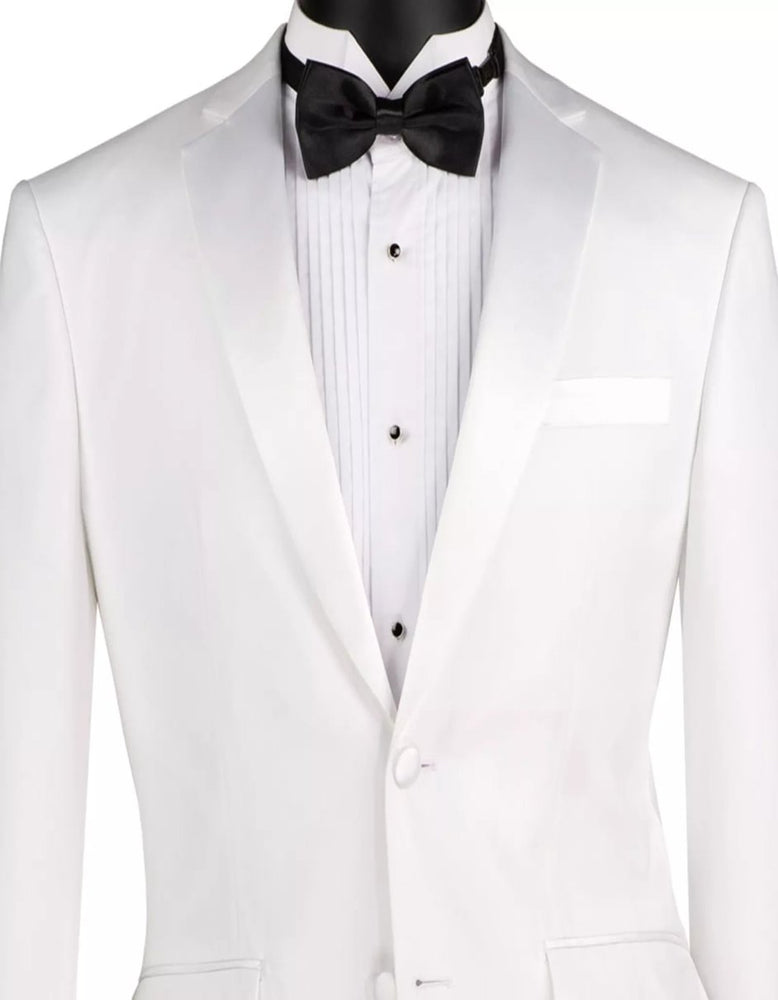 Mens Big and Tall White Classic Fit Tuxedo Sateen Lapel Suit