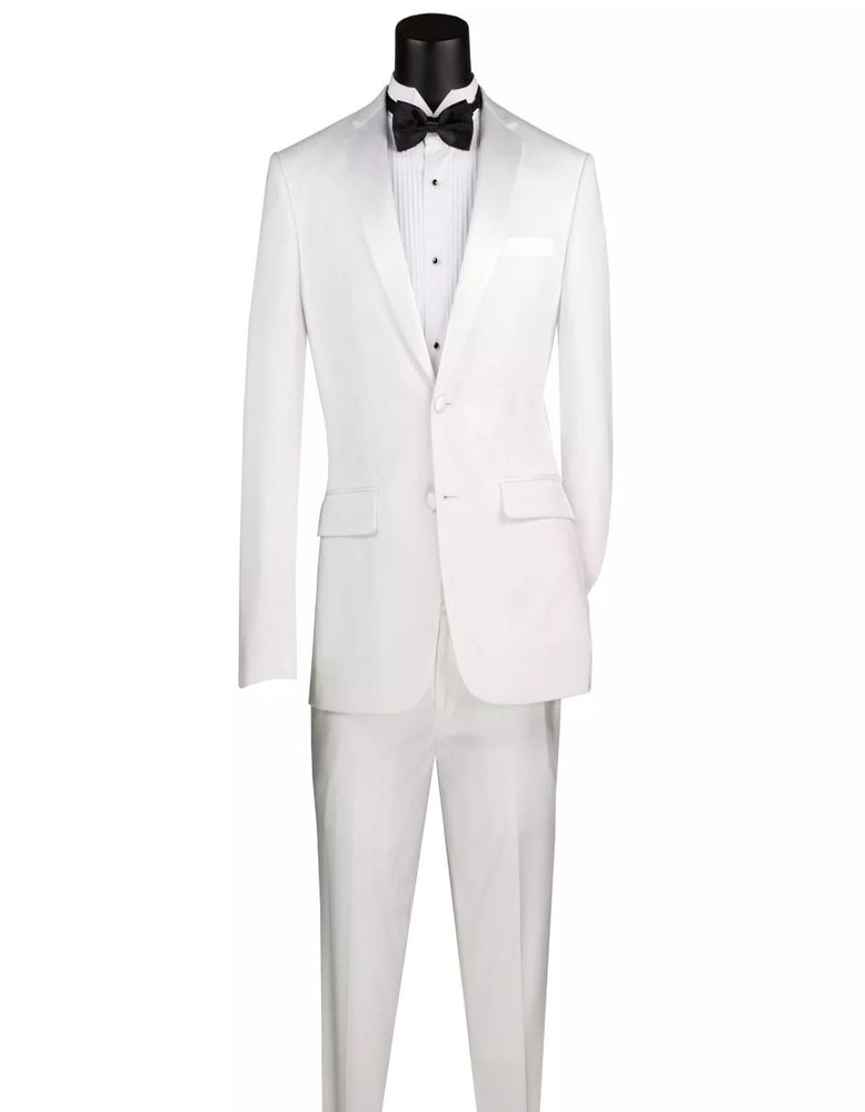 Mens Big and Tall White Classic Fit Tuxedo Sateen Lapel Suit