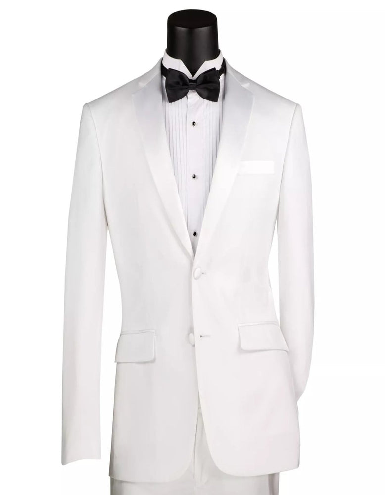 Mens Big and Tall White Classic Fit Tuxedo Sateen Lapel Suit