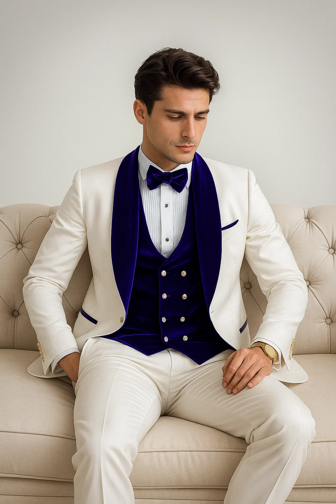 White and Royal Blue Prom Suit