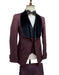 Mens Vested Designer Wide Velvet Shawl Tuxedo in Burgundy - Men's Tuxedo USA
