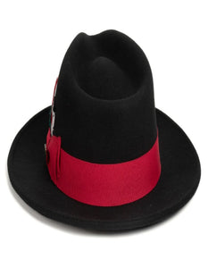 Black and Red Dress Hat 1920s Fedora Style - Mens Classic Wool Fedora Dress Hat in Black and Red