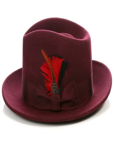 Burgundy Dress Hat 1920s Fedora Style - Mens Classic Wool Fedora Dress Hat in Burgundy