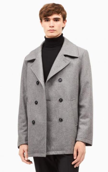 Men's Wool Light Grey ~ Wine Wool Car Coat