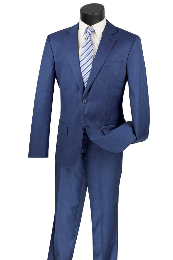 Mens 2 Button Modern Fit Textured Wool Suit in Navy