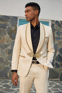 "Elevate Your Prom and Wedding Style: Stacy Adams Ivory & Gold Paisley Tuxedo Jacket"