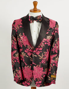 Mens 2 Button Hot Pink Fuchsia and Black Tuxedo
