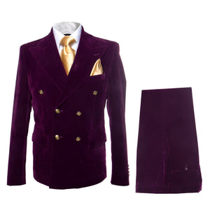 Men’s Rossi Man Zeus Purple Velvet Double Breasted Tuxedo Suit, Formal Wedding Prom Dinner Suit Set