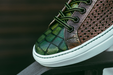 Zelli Vento Woven Crocodile Embossed Calfskin Sneakers in Cognac