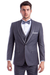 Mens Gray Tuxedo - Grey Wedding Suit-Mens One Button Peak Wedding Tuxedo With Satin Trim In Grey - Men's Tuxedo USA