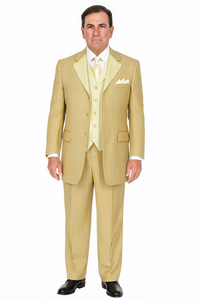 Beige Pinstripe Party Suit – Classic 3-Piece Men’s Outfit