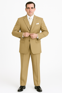 Beige Pinstripe Party Suit – Classic 3-Piece Men’s Outfit