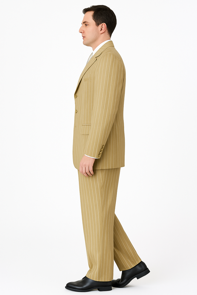 Beige Pinstripe Party Suit – Classic 3-Piece Men’s Outfit