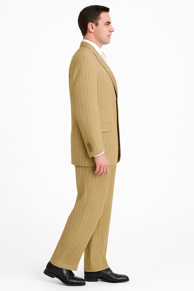 Beige Pinstripe Party Suit – Classic 3-Piece Men’s Outfit