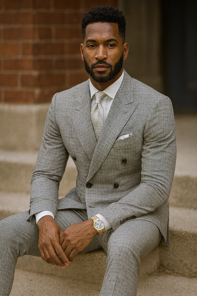 Double Breasted Suits - Vested Suits Wool Fabric  - Black Houndstooth Suit