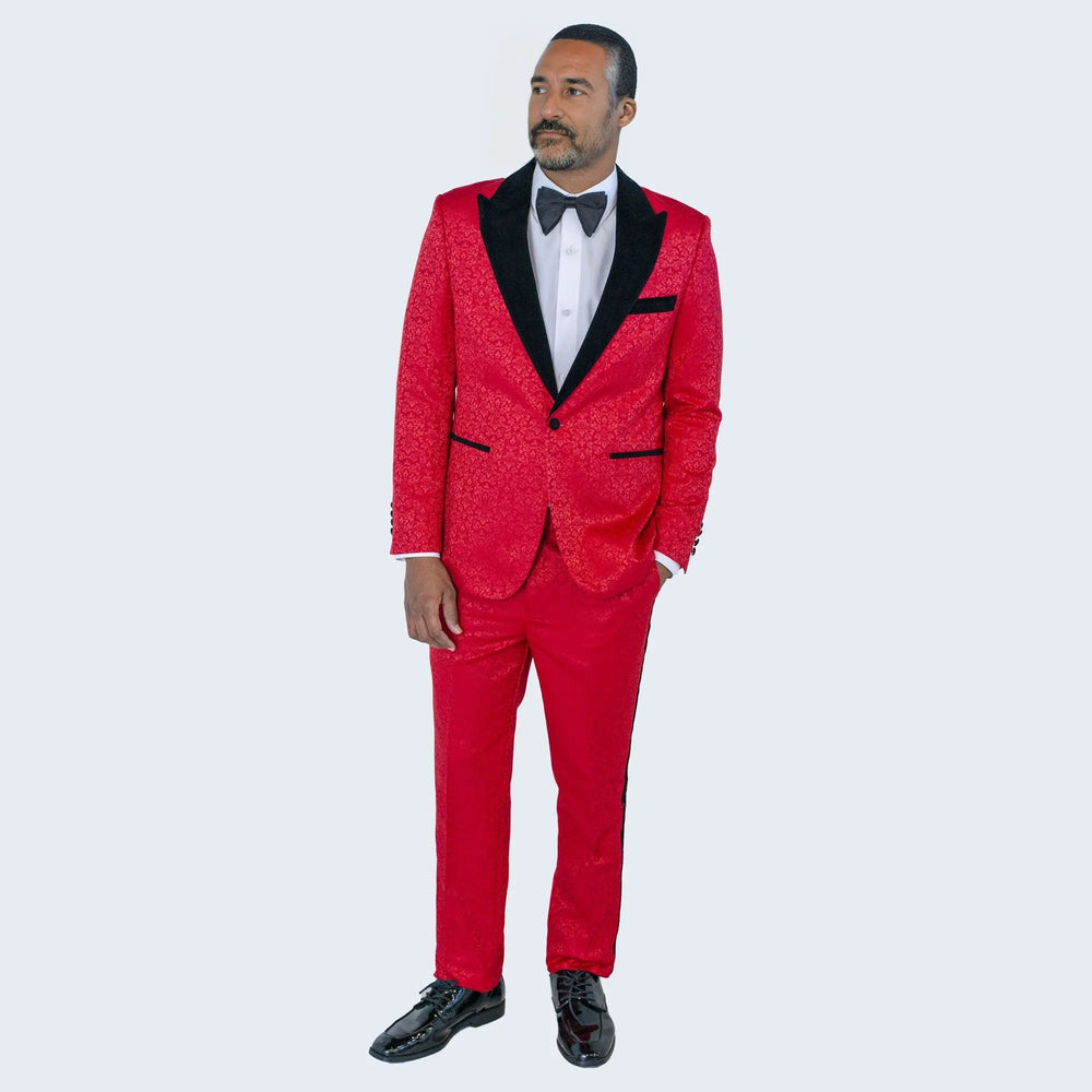 Red Paisley Pattern Tuxedo with Velvet Lapel By Stacy Adams - Wedding - Prom